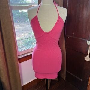 Hot Pink Ribbed Halter Mini Dress – Size 4